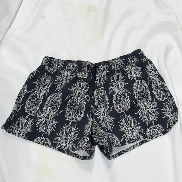 LAUREN JAMES Womens Short Shorts Black Pineapple Print Elastic Drawstring Size S - Picture 5 of 8